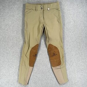 ROMFH Equestrian Breeches Riding Pants Womens 26R Beige Knee Patch Ankle Skinny